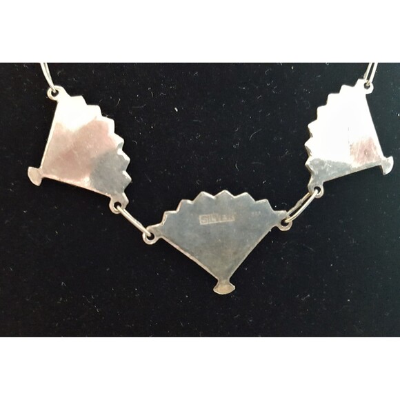 Japanese Amita Damascene Fans marked SILVER necklace, bracelet & earrings set - Picture 3 of 7